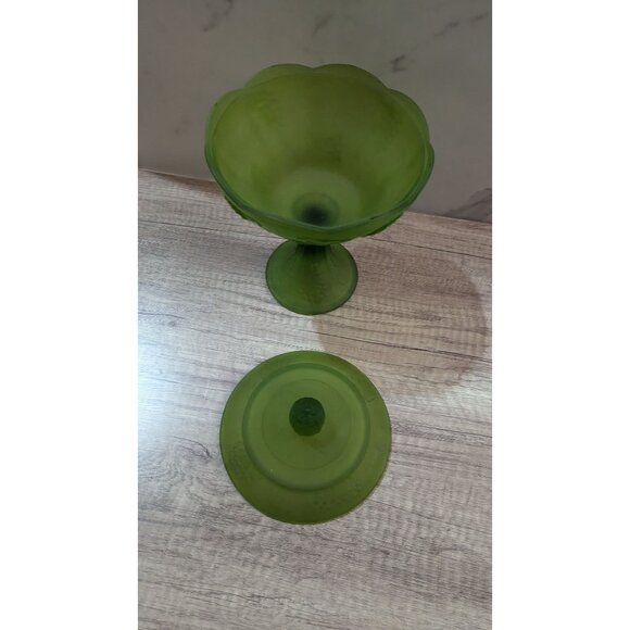 Vtg  Indiana Glass candy dish compote satin frosted glass  Farmhouse cottage - Picture 7 of 8
